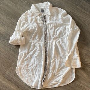 Free People Textured White Button-Up Shirt